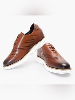 Height Increase CMR Chamaripa Men’s Brown Leather Elevator Oxford Sneakers 7.5